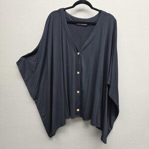 Colleen Lopez Shirt Womens 2X 3X Black Kimono Sleeve Button Front Top Blouse